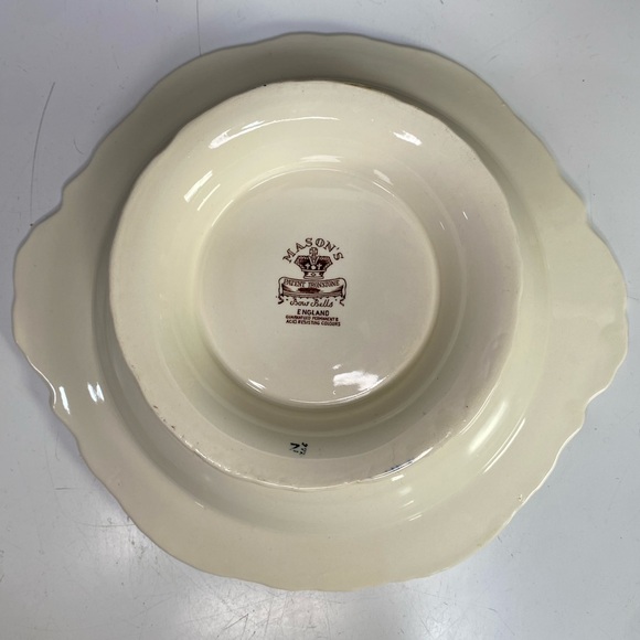 MASON'S BOW BELLS BROWN, FLOWERS & SCROLLS: Lidded SERVING BOWL 11” CRAZING - Picture 9 of 16